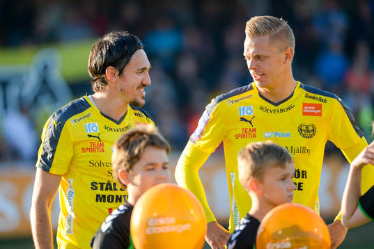 Mjällbys Daniel Ivanovski och Mattias Håkansson