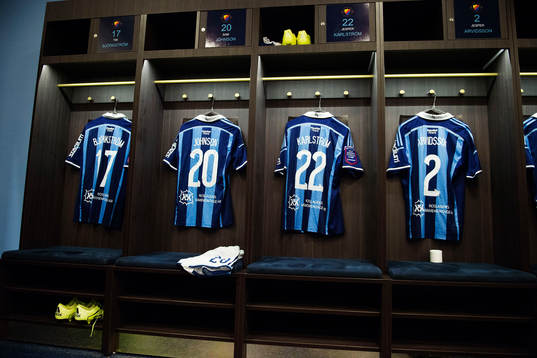 Djurgårdens omklädningsrum med tröjor som tillhör Tim