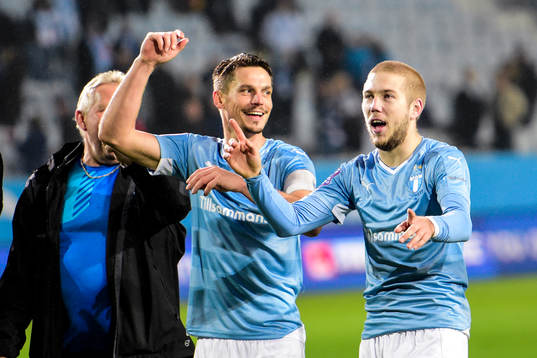Malmös Markus Rosenberg och Anton Tinnerholm jublar