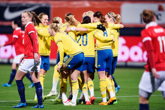 Sveriges spelare jublar