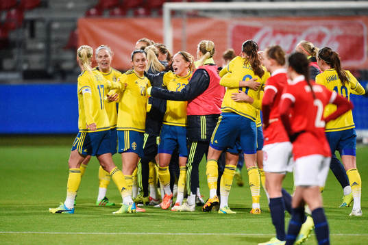 Sveriges spelare jublar