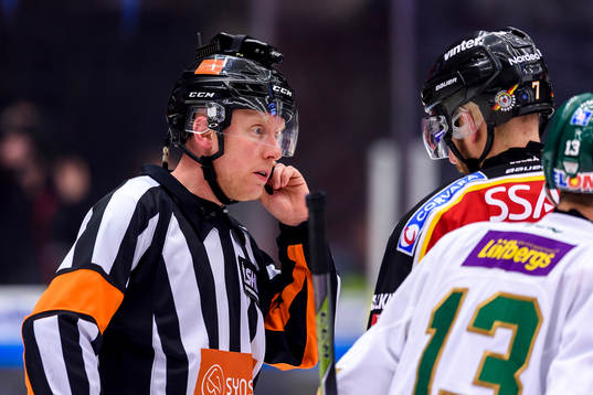 Domare Mikael Holm pratar med Luleås Jan Sandström