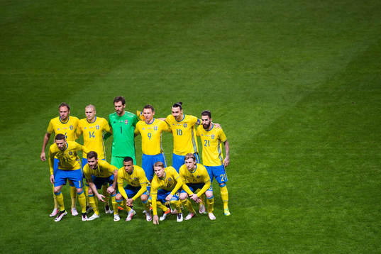 Sveriges startelva ställer upp för en lagbild. Övre