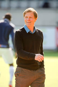Gefles tränare Roger Sandberg före fotbollsmatchen i Allsvenskan mellan Gefle och Djurgården den 10 April 2016 i Gävle.