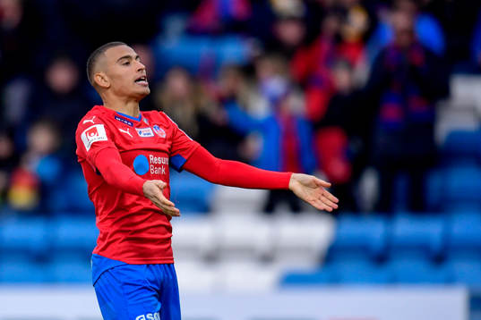 Helsingborgs Jordan Larsson  jublar efter 1-1 av Linus Hallenius (ej i bild)