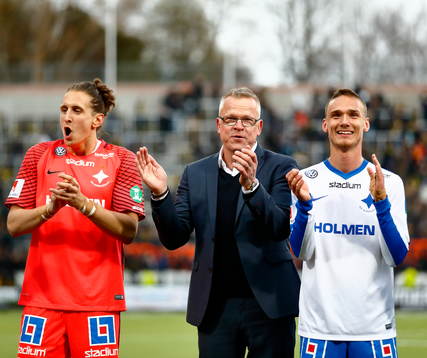 Norrköpings målvakt David Mitov Nilsson, tränare Jan Andersson och Linus Wahlqvist