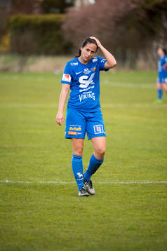 Sunnanås Taylor Leach fotbollsmatchen i Elitettan mellan Hovås Billdal och Sunnanå den 24 april 2016 i Hovås.