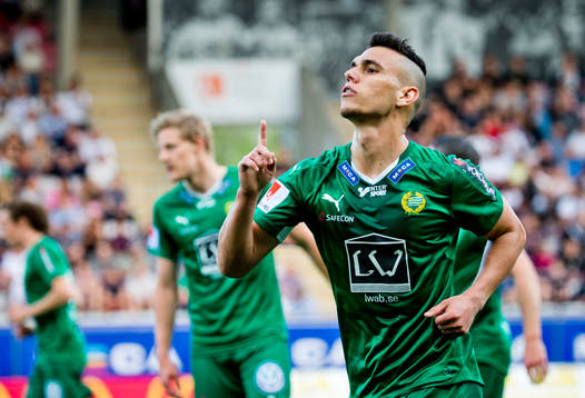 Hammarbys Alexssander Medeiros de Azeredo gör 0-1 och jublar