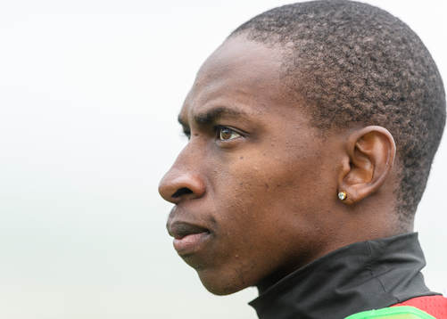 s Akeil Barrett under fotbollsmatchen i division 1 norra mellan Piteå och Västerås den 19 juni 2016 i Piteå.