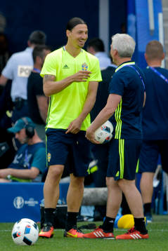 Zlatan Ibrahimovic pratar med Håkan Sjöstrand,