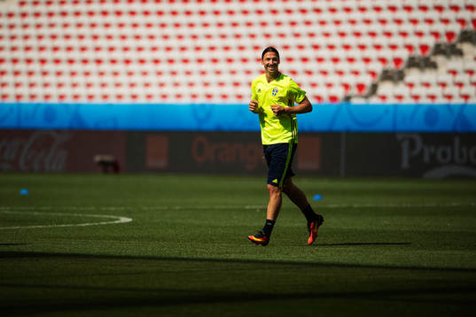 Zlatan Ibrahimovic på Sveriges fotbollslandslags träning