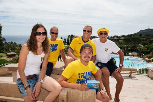 Charlotte Svensson, Jonas Pettersson, Kari Litmanen, Rickard Andersen och Göran Frisk på Camp Sweden