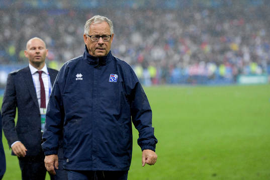 Islands förbundskapten Lars Lagerbäck efter fotbollsmatchen mellan Frankrike och Island