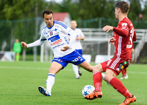 s Patrik Pettersson under fotbollsmatchen i division 1 norra mellan Piteå och Luleå den 6 juli 2016 i Piteå.