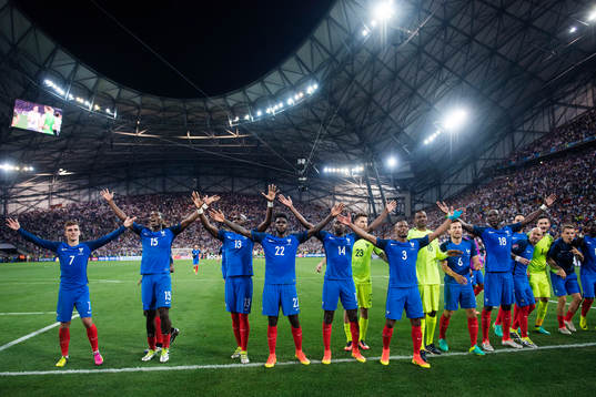 Frankrikes spelare med Antoine Griezmann, Paul Pogba,