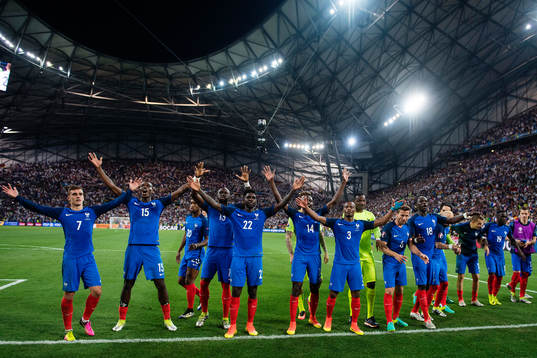 Frankrikes spelare med Antoine Griezmann, Paul Pogba,