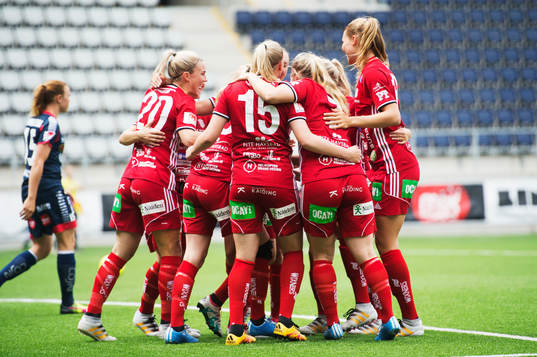 Piteås spelare jublar efter att Elin Bragnum gjort 0-1