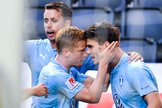 Malmö FFs Vidar Örn Kjartansson jublar efter 0-1