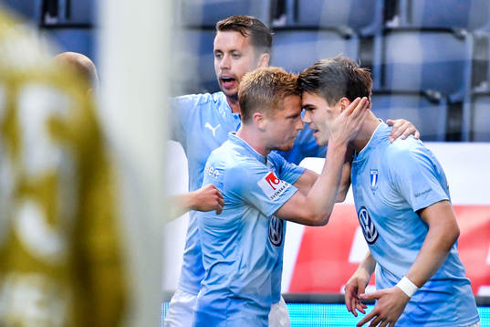 Malmö FFs Vidar Örn Kjartansson jublar efter 0-1