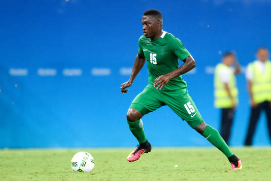 Nigerias Ndifreke Udi i fotbollsmatchen mellan Nigeria och Japan den 4 augusti 2016