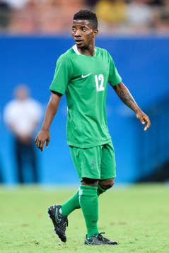 Nigerias Popoola Saliu i fotbollsmatchen mellan Nigeria och Japan den 4 augusti 2016