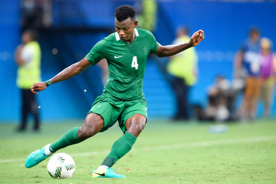 Nigerias Abdullahi Shehu i fotbollsmatchen mellan Nigeria och Japan den 4 augusti 2016