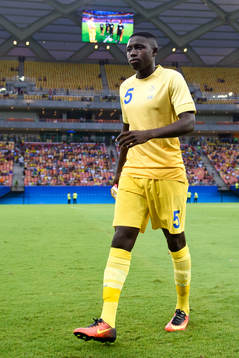 Sveriges Pa Konate i fotbollsmatchen mellan Sverige och Colombia den 4 augusti 2016