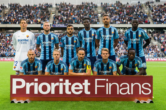  målvakt Kenneth Høie, Alexander Faltsetas, Othman El Kabir, Michael Olunga, Mathias Ranegie och Omar Colley. Nedre raden från vänster: Magnus Eriksson, Elliot Käck, Kevin Walker, Tim Björkström och Kebba Ceesay.
