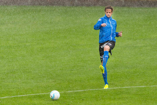 Halmstads Fredrik Liverstam före fotbollsmatchen i