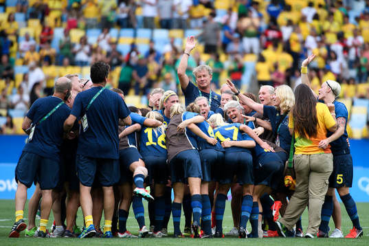 Det svenska laget jublar