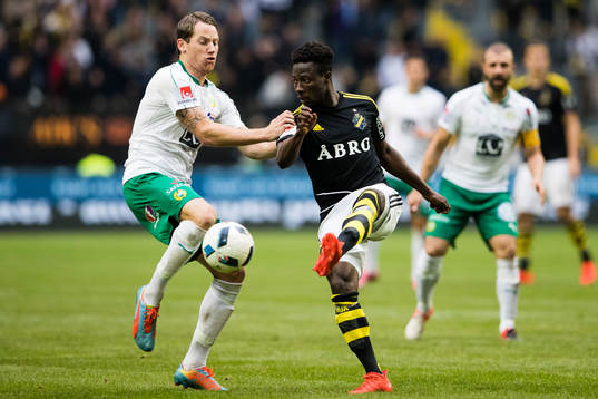 s Ebenezer Ofori under fotbollsmatchen i Allsvenskan mellan AIK och Hammarby den 28 augusti 2016 i Stockholm. 