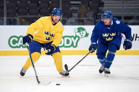 Sveriges Daniel Sedin och Hampus Lindholm