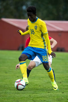 Sveriges Jack Lahne  i fotbollsmatchen mellan Sverige och