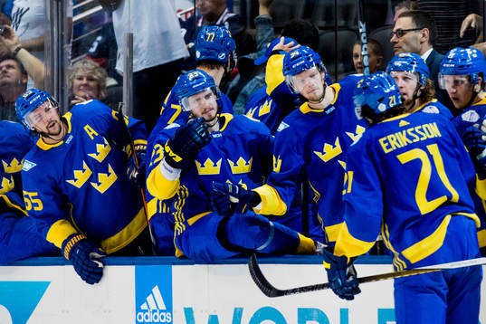 Sveriges Loui Eriksson jublar med bänken