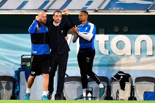 Malmö FFs tränare Allan Kuhn  jublar efter 1-0