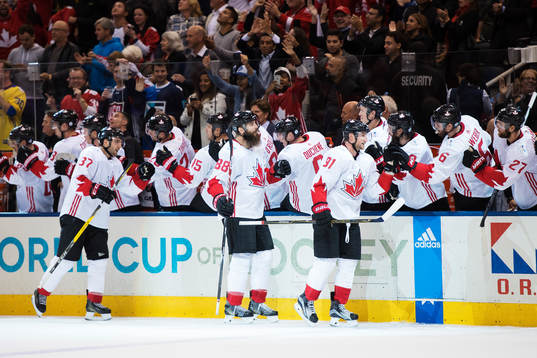 Kanadas Patrice Bergeron, Brent Burns och Steven Stamkos