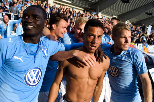 Malmö FFs Enock Kofi Adu, Tobias Sana och Oscar Lewicki