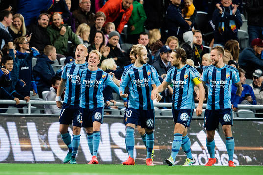 Djurgårdens Elliot Käck gör 3-1 och jublar med Magnus