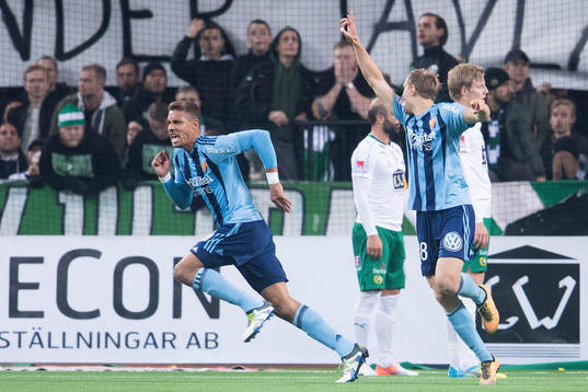 Djurgårdens Mathias Ranegie jublar efter 0-2