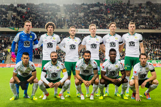 Hammarbys startelva uppe från vänster, målvakt Ögmundur