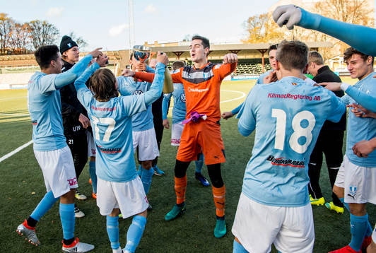 Malmös målvakt Marko Johansson jublar med lagkamraterna