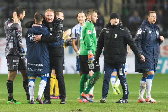 IFK Göteborgs tränare Jörgen Lennartsson är glad