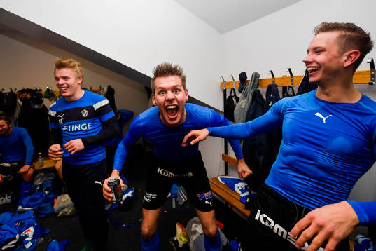 Halmstads Marcus Johansson jublar i omklädningsrummet