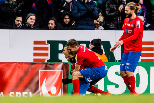 Helsingborgs Jordan Larsson jublar efter att ha gjort 1-0