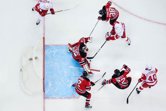 Detroits Anthony Mantha, Tomas Tatar och Henrik Zetterberg