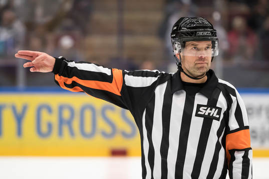 Domare Patrik Sjöberg i ishockeymatchen i SHL mellan