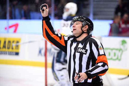 Domare Wolmer Edqvist fångar pucken