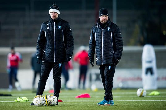 Malmö FFs tränare Magnus Pehrsson och assisterande tränare Olof Persson