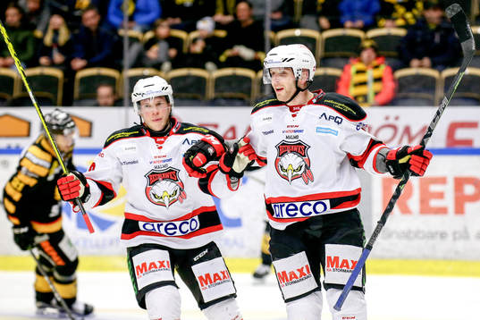 Malmö Redhawks Frederik Storm och Erik Forssell  jublar
