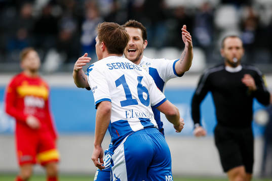 IFK Göteborgs Mikael Boman och Tobias Hysen jublar
